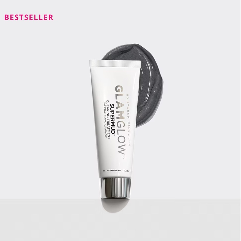 GLAMGLOW Supermud Charcoal Cleansing Mask – White Tube with Charcoal Gray Mask